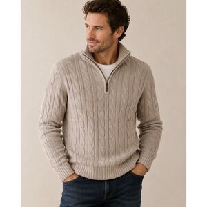 Old‎ Navy Mens Cable Knit 1/4 Zip fisherman Pullover Sweater Beige Long Sleeve